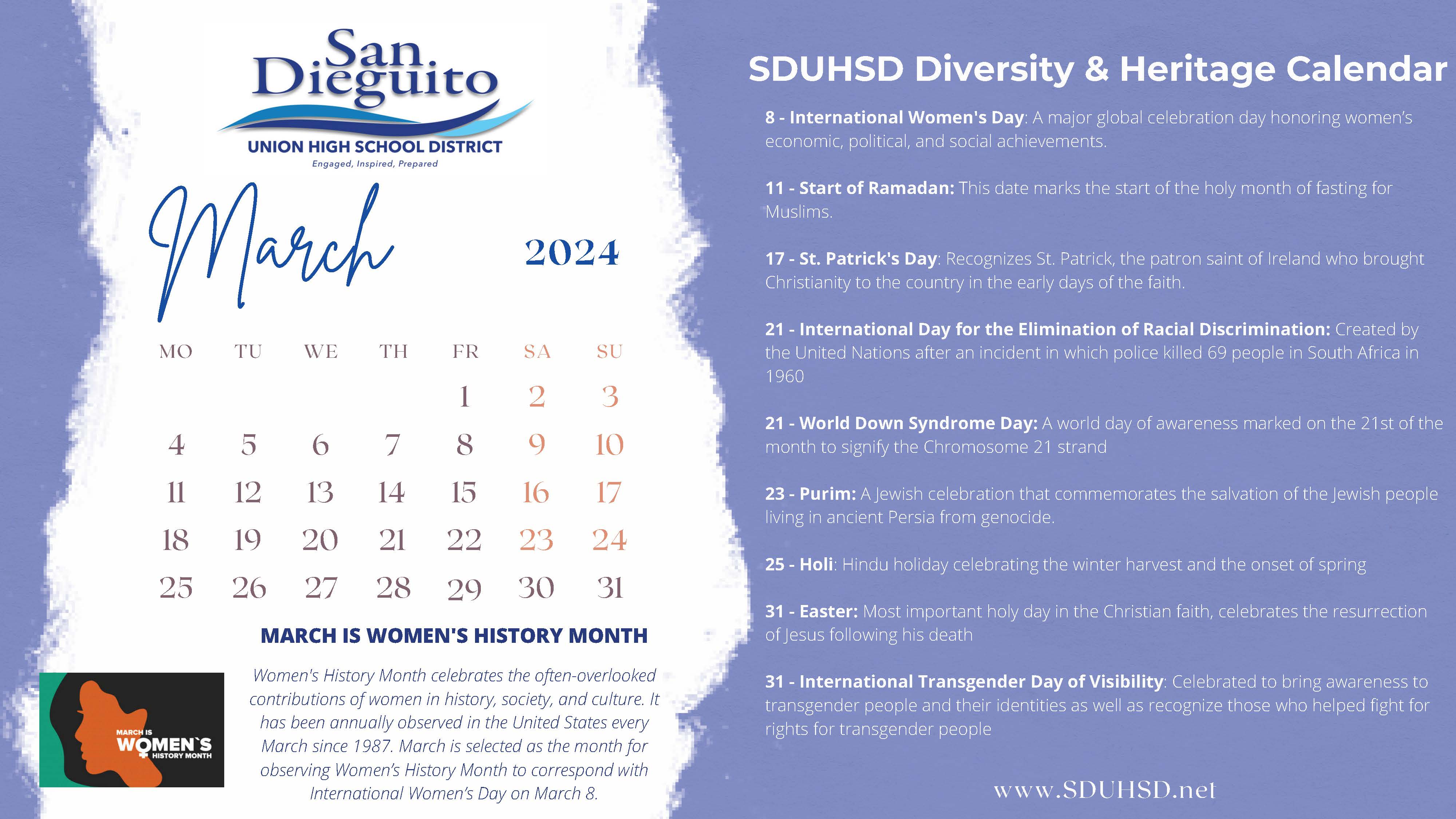 San Dieguito Union High School District Heritage Calendar